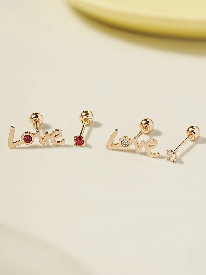 14K Gold Love Cubic Set Cartilage Earring 20G18G16G MinimalBijoux Earrings