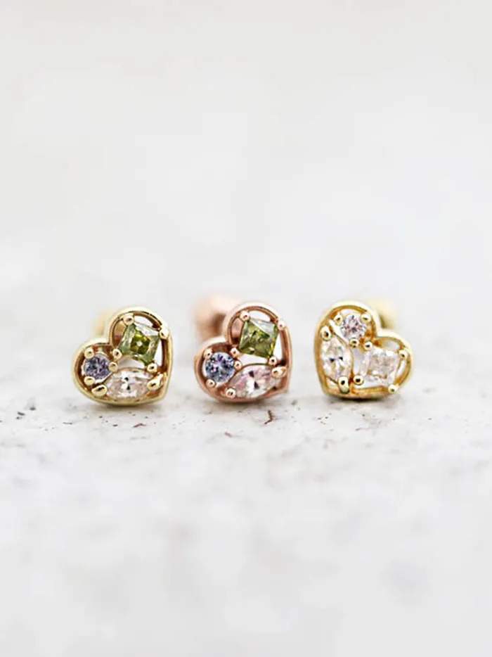 14K Gold Love Heart Cartilage Earring 18G16G MinimalBijoux Earrings