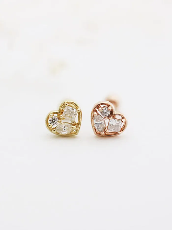 14K Gold Love Heart Cartilage Earring 18G16G MinimalBijoux Earrings