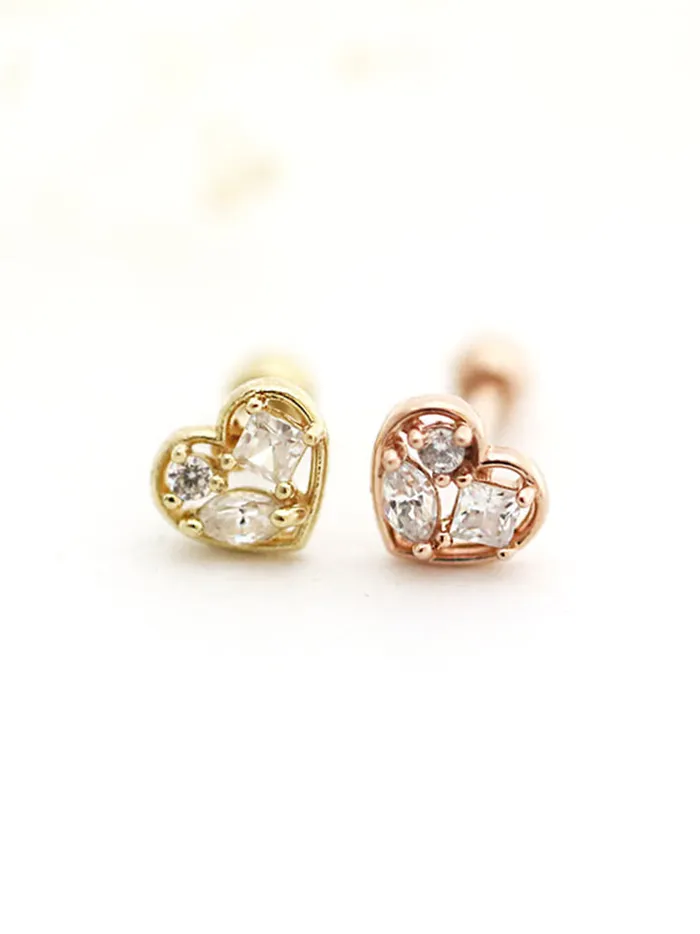 14K Gold Love Heart Cartilage Earring 18G16G MinimalBijoux Earrings