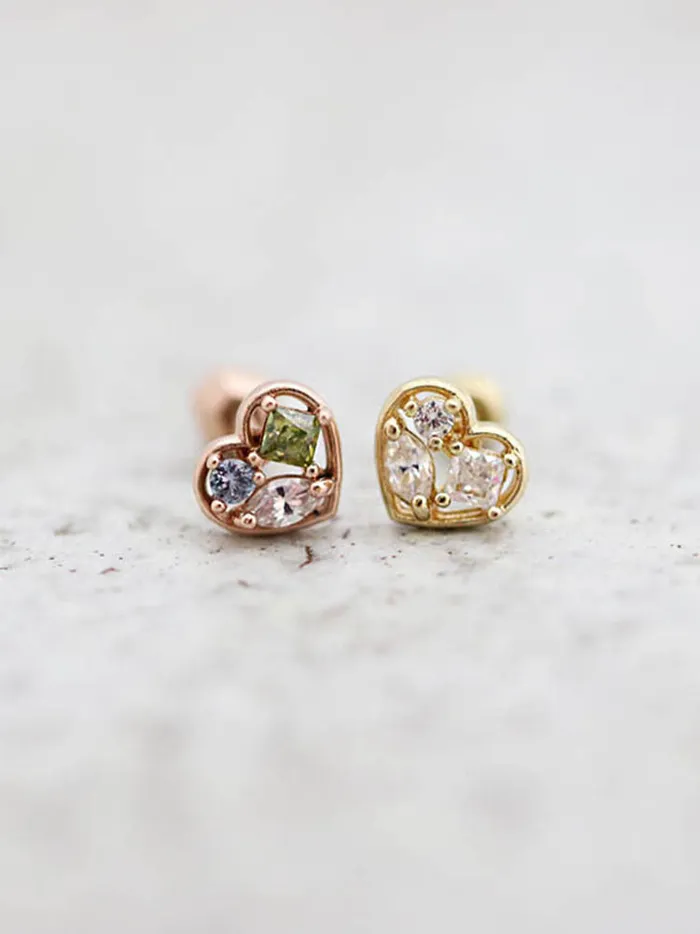 14K Gold Love Heart Cartilage Earring 18G16G MinimalBijoux Earrings