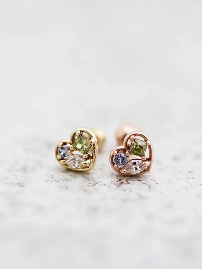 14K Gold Love Heart Cartilage Earring 18G16G MinimalBijoux Earrings