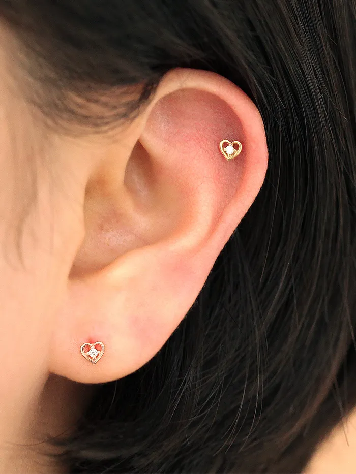14K Gold Mini Pretzel Heart Internally Threaded Labret Piercing 18G16G MinimalBijoux PreStyled Sets
