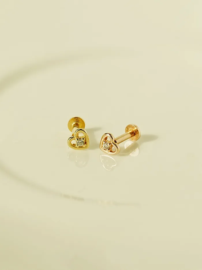 14K Gold Mini Pretzel Heart Internally Threaded Labret Piercing 18G16G MinimalBijoux PreStyled Sets