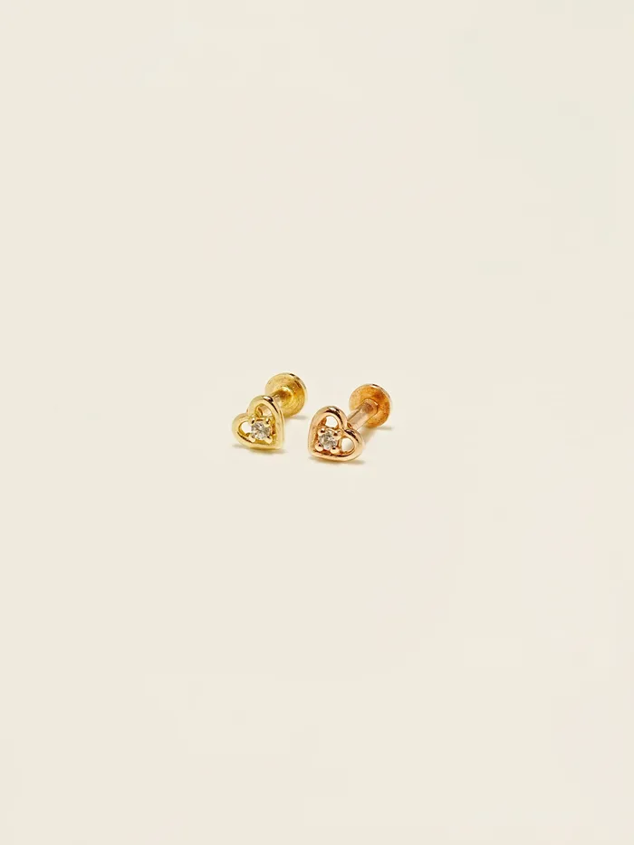 14K Gold Mini Pretzel Heart Internally Threaded Labret Piercing 18G16G MinimalBijoux PreStyled Sets