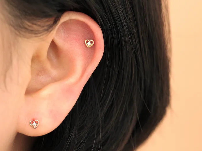 14K Gold Mini Pretzel Heart Internally Threaded Labret Piercing 18G16G MinimalBijoux PreStyled Sets