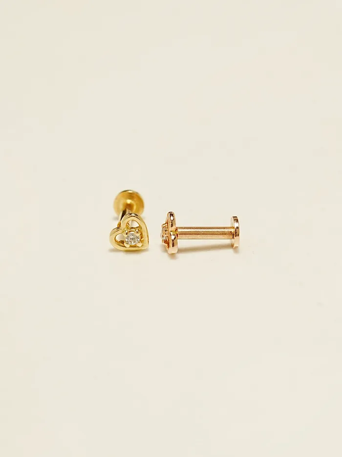 14K Gold Mini Pretzel Heart Internally Threaded Labret Piercing 18G16G MinimalBijoux PreStyled Sets