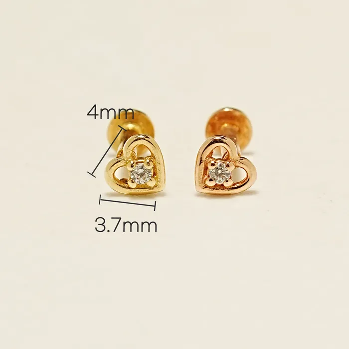 14K Gold Mini Pretzel Heart Internally Threaded Labret Piercing 18G16G MinimalBijoux PreStyled Sets