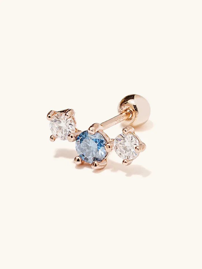 14K Gold Moissanite Triple Color Dia Cartilage Earring 20G18G16G MinimalBijoux Earrings