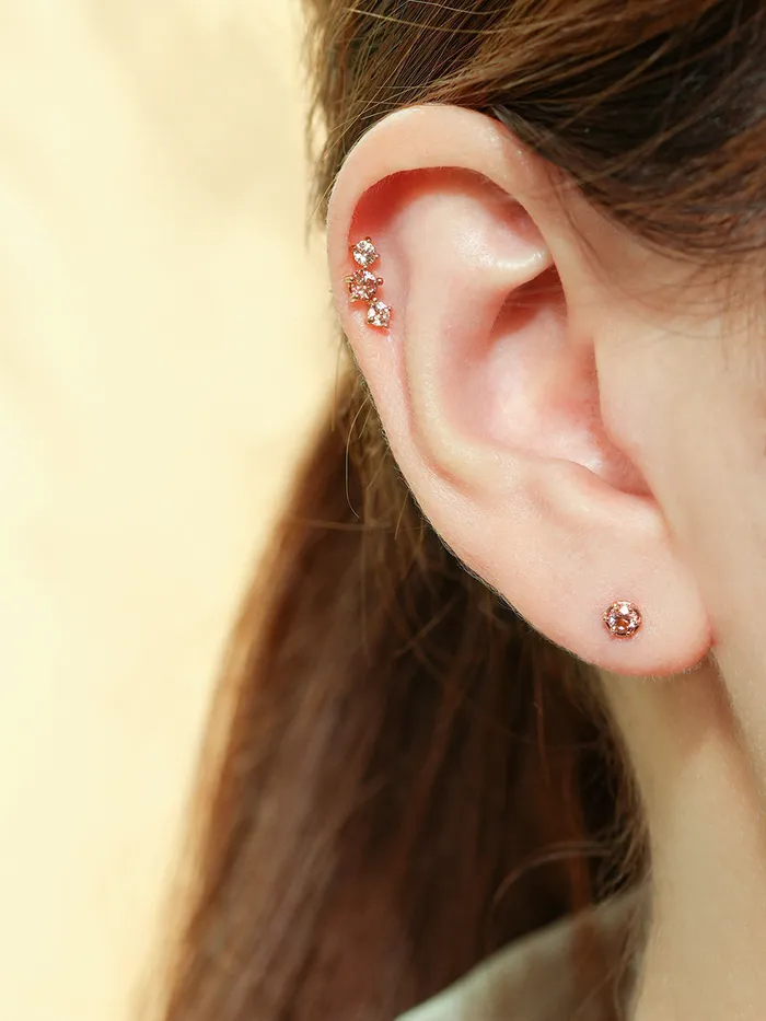 14K Gold Moissanite Triple Color Dia Cartilage Earring 20G18G16G MinimalBijoux Earrings