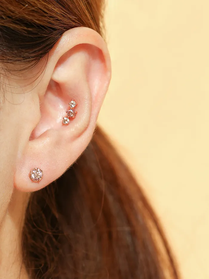 14K Gold Moissanite Triple Color Dia Cartilage Earring 20G18G16G MinimalBijoux Earrings