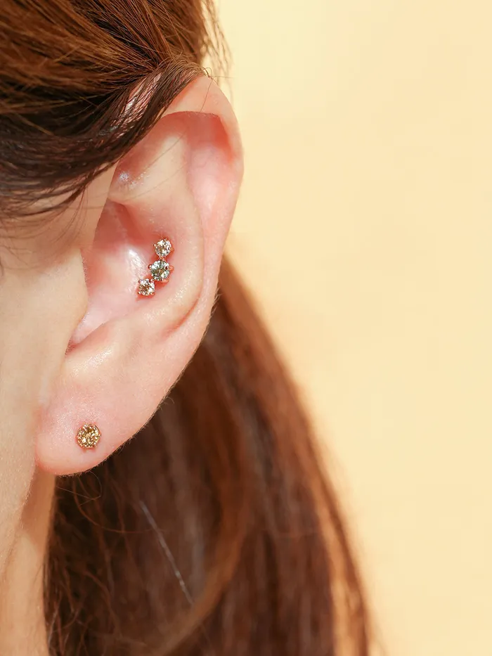 14K Gold Moissanite Triple Color Dia Cartilage Earring 20G18G16G MinimalBijoux Earrings