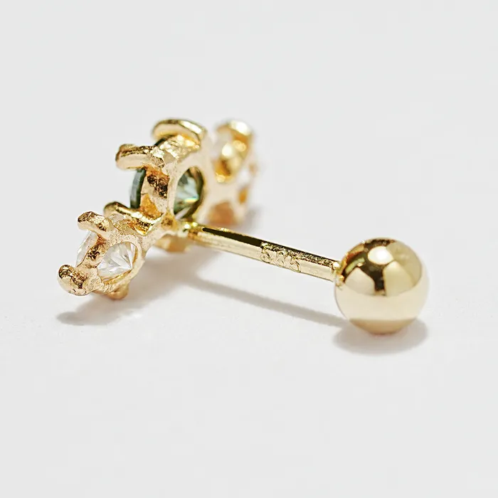 14K Gold Moissanite Triple Color Dia Cartilage Earring 20G18G16G MinimalBijoux Earrings