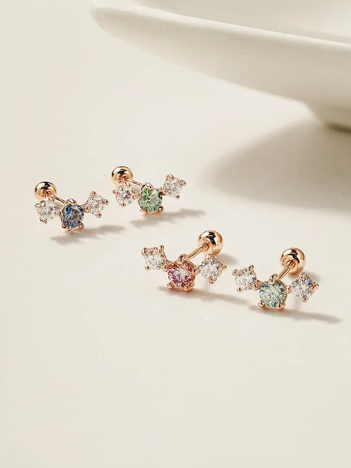 14K Gold Moissanite Triple Color Dia Cartilage Earring 20G18G16G MinimalBijoux Earrings