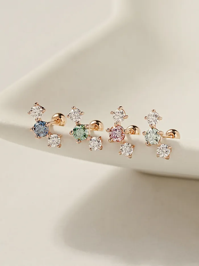 14K Gold Moissanite Triple Color Dia Cartilage Earring 20G18G16G MinimalBijoux Earrings