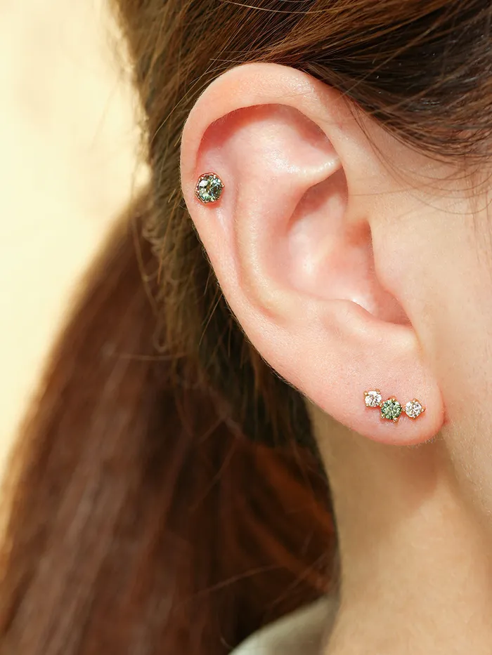 14K Gold Moissanite Triple Color Dia Cartilage Earring 20G18G16G MinimalBijoux Earrings