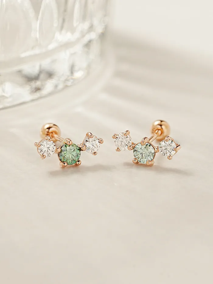 14K Gold Moissanite Triple Color Dia Cartilage Earring 20G18G16G MinimalBijoux Earrings