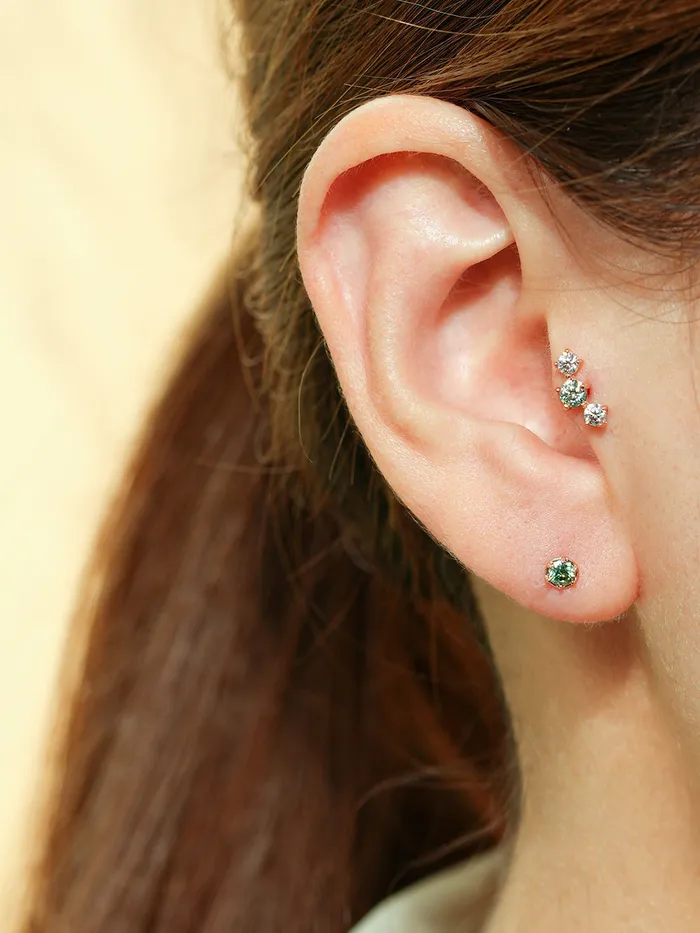 14K Gold Moissanite Triple Color Dia Cartilage Earring 20G18G16G MinimalBijoux Earrings