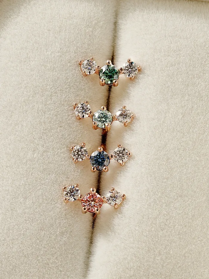 14K Gold Moissanite Triple Color Dia Cartilage Earring 20G18G16G MinimalBijoux Earrings