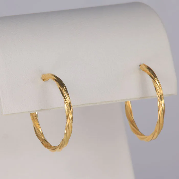 14K Yellow Gold Twist Hoop Earrings Moriartys Gem Art Earrings