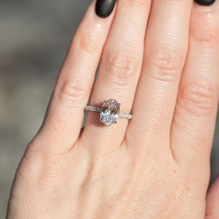 269ct Oval Lilac Sapphire Solitaire Ring with Diamonds in 14k White Gold Anueva Jewelry Rings