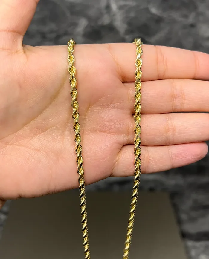 AB and J jewelry Necklaces 14k Gold Hollow Rope Chain 4mm