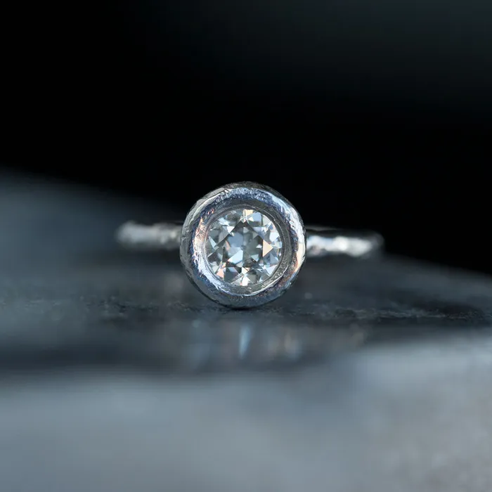 Anueva Jewelry 084ct Old European Cut Antique Diamond in Chunky Platinum Bezel Ring Recycled Rings Anueva Jewelry 084ct Old European Cut Antique Diamond in Chunky Platinum Bezel Ring Recycled Rings