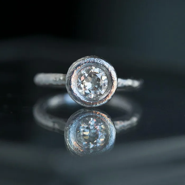 Anueva Jewelry 084ct Old European Cut Antique Diamond in Chunky Platinum Bezel Ring Recycled Rings
