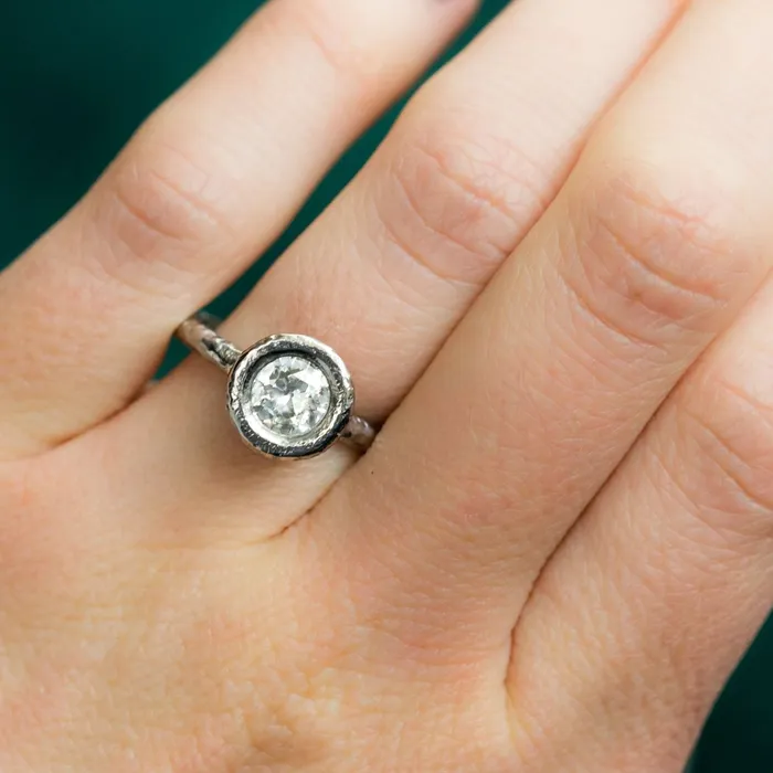 Anueva Jewelry 084ct Old European Cut Antique Diamond in Chunky Platinum Bezel Ring Recycled Rings