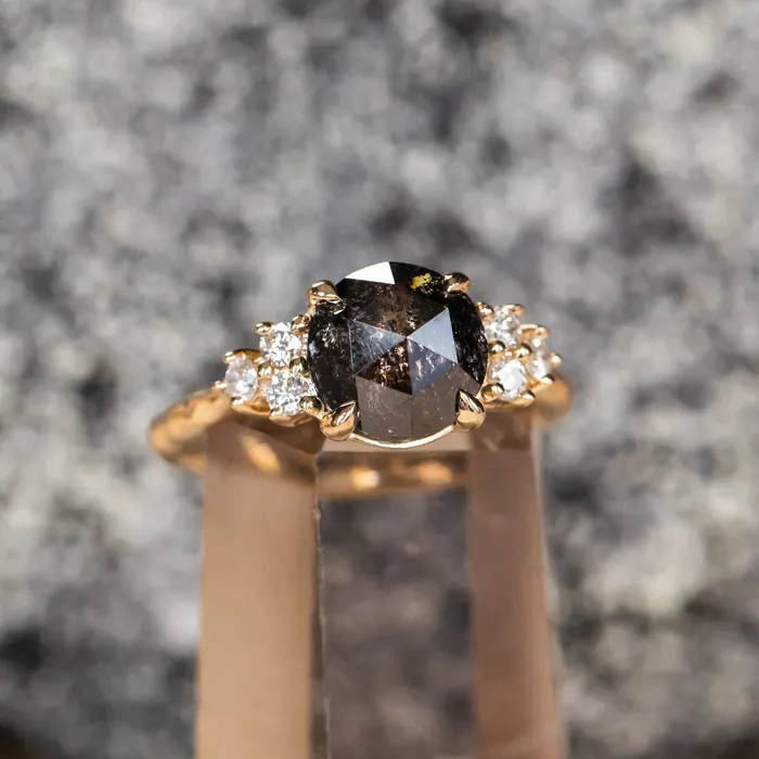 Anueva Jewelry Rings 230ct Rosecut Salt Pepper Diamond and White Diamond Cluster ring in 14k Yellow Gold