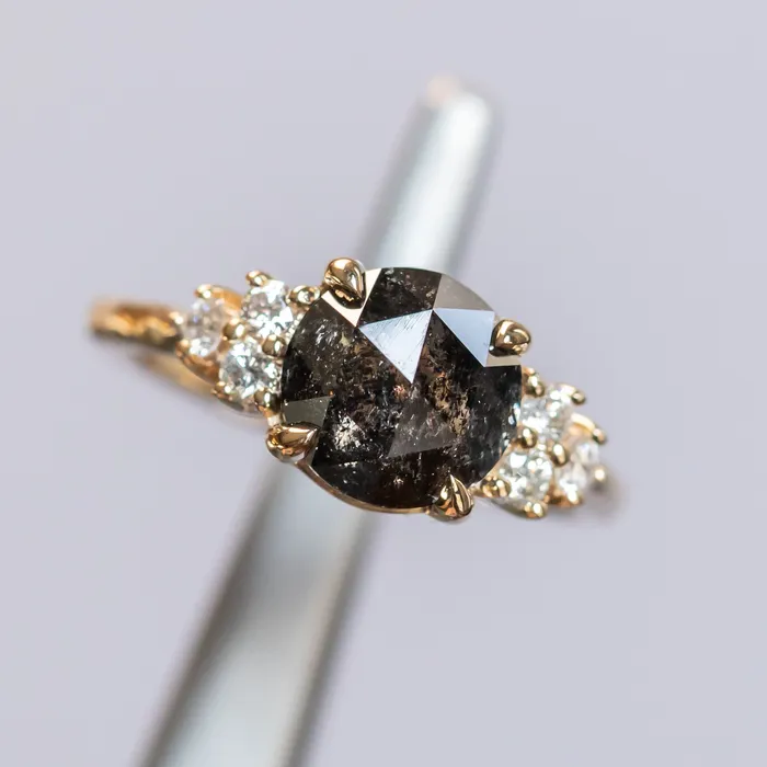 Anueva Jewelry Rings 230ct Rosecut Salt Pepper Diamond and White Diamond Cluster ring in 14k Yellow Gold