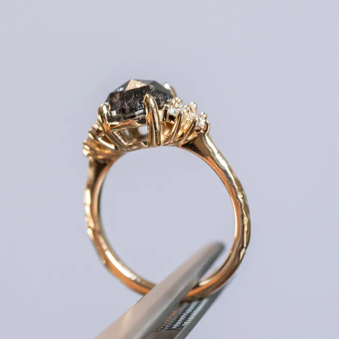 Anueva Jewelry Rings 230ct Rosecut Salt Pepper Diamond and White Diamond Cluster ring in 14k Yellow Gold
