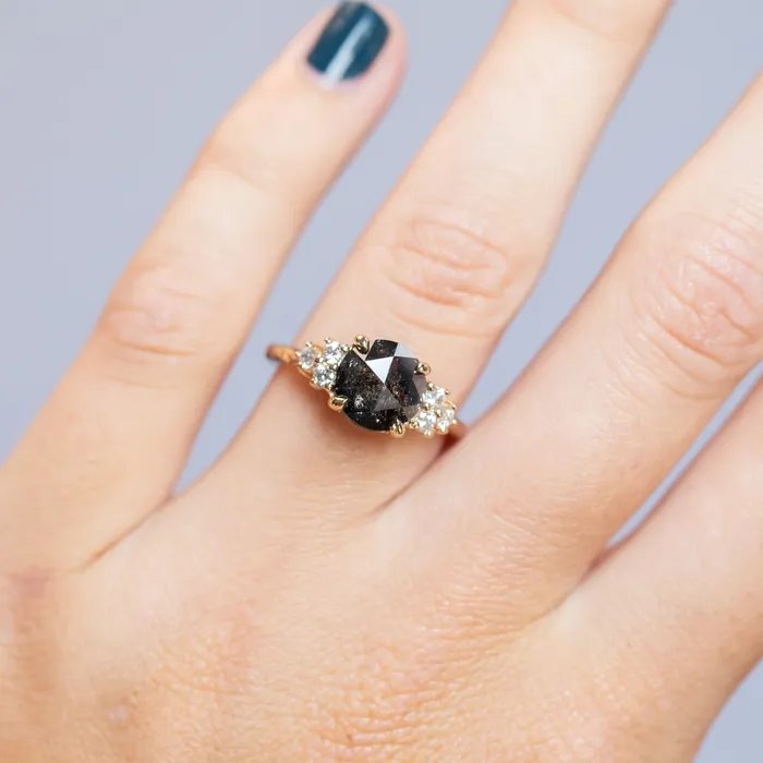 Anueva Jewelry Rings 230ct Rosecut Salt Pepper Diamond and White Diamond Cluster ring in 14k Yellow Gold