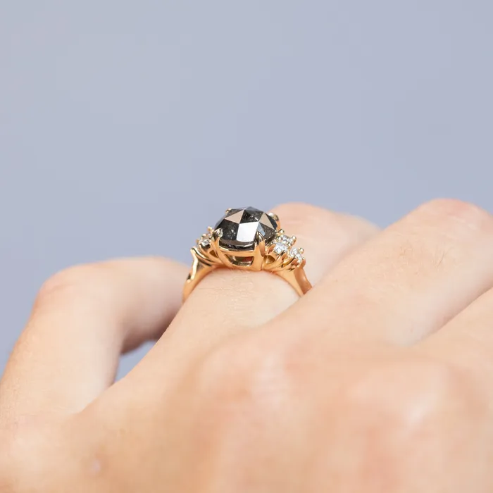 Anueva Jewelry Rings 230ct Rosecut Salt Pepper Diamond and White Diamond Cluster ring in 14k Yellow Gold