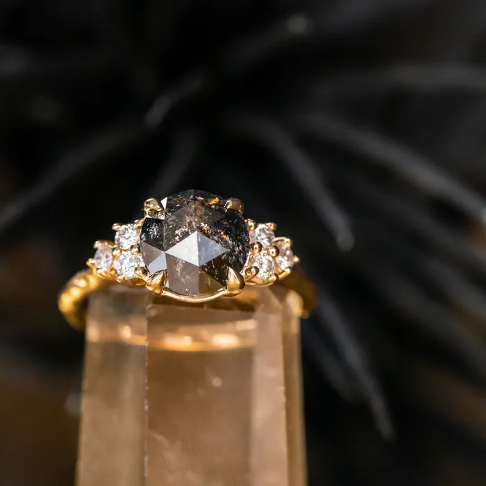 Anueva Jewelry Rings 230ct Rosecut Salt Pepper Diamond and White Diamond Cluster ring in 14k Yellow Gold