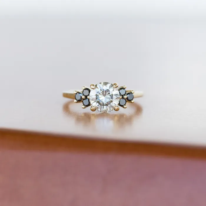 Anueva Jewelry Rings Grey Moissanite and Black Diamond Side Stone Cluster Ring