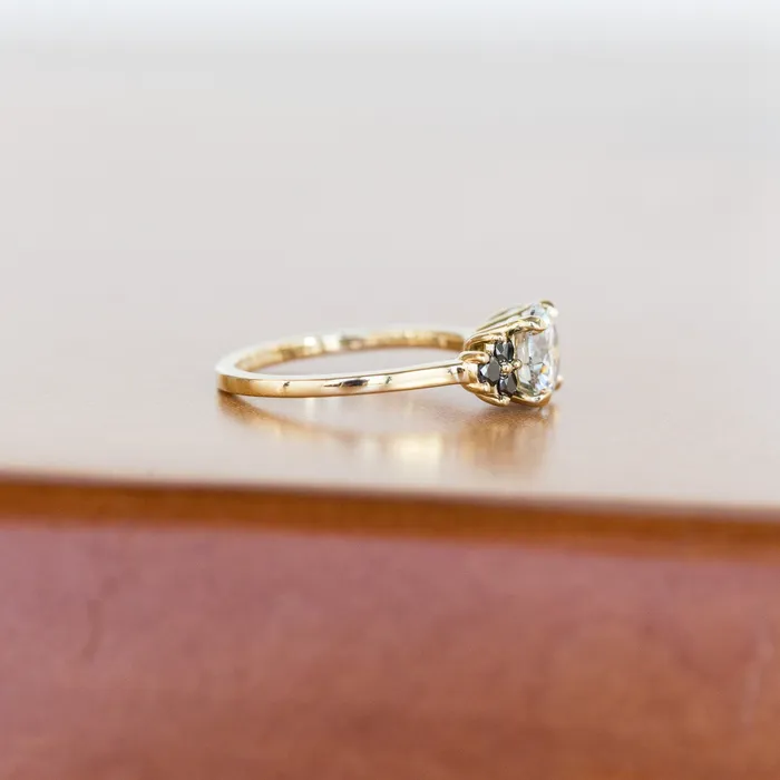 Anueva Jewelry Rings Grey Moissanite and Black Diamond Side Stone Cluster Ring