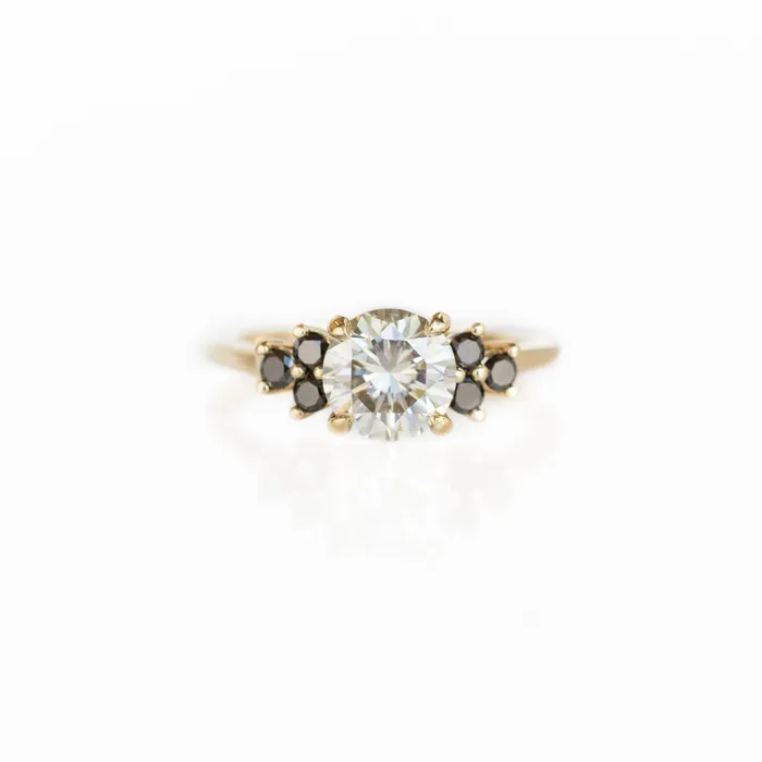 Anueva Jewelry Rings Grey Moissanite and Black Diamond Side Stone Cluster Ring