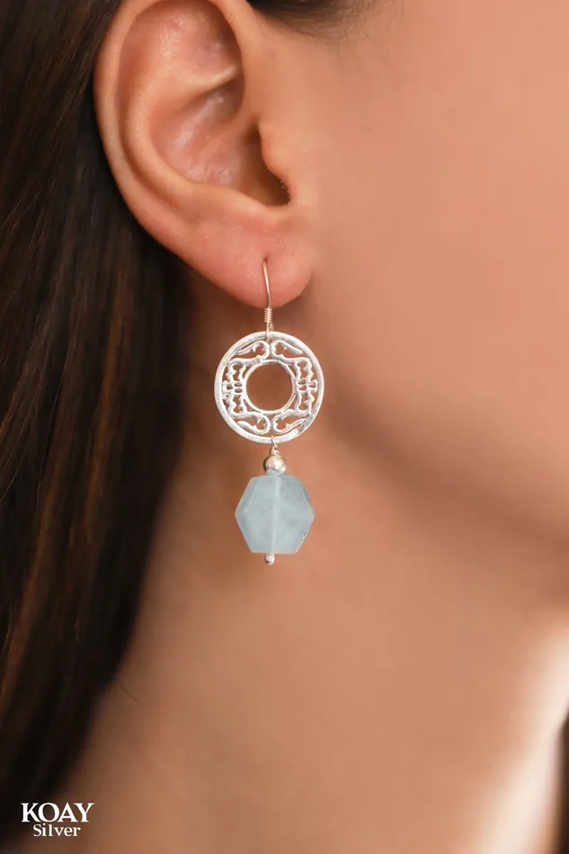 Aquamarine Stone Earring KOAY Silver Store Earrings