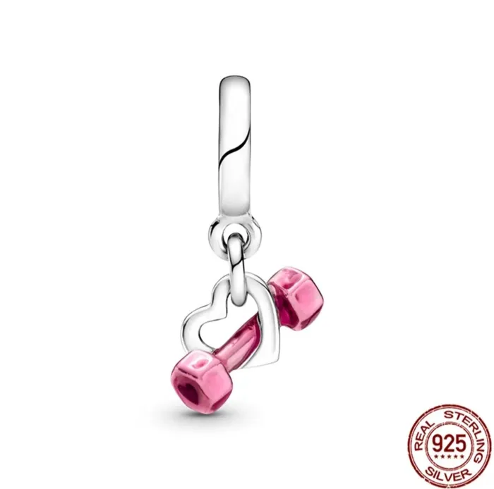 Barbell Beauties Authentic 925 Sterling silver Heart Dumbbell Charm Rings