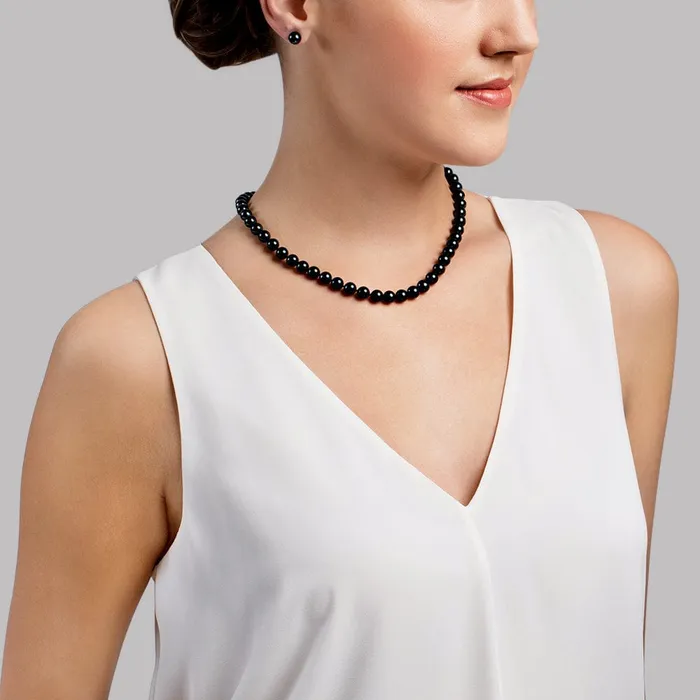 Black Japanese Akoya Pearl Necklace 7580mm AAA Quality SPT Necklaces