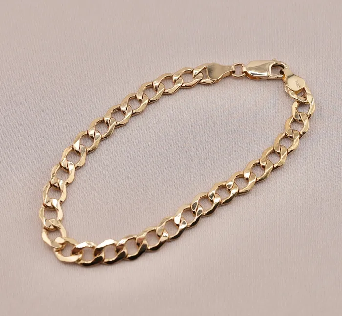 Bracelets AB and J 14K Gold Hollow Curb Bracelet 68mm CH427 8 inch