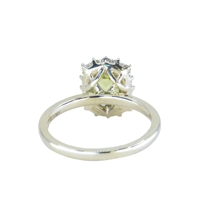 Brume 198ct Untreated Emerald Cut Parti Nigerian Sapphire AntiqueStyle Diamond Halo Ring in 14k Green Gold Rings