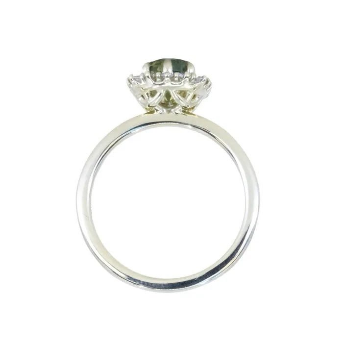 Brume 198ct Untreated Emerald Cut Parti Nigerian Sapphire AntiqueStyle Diamond Halo Ring in 14k Green Gold Rings
