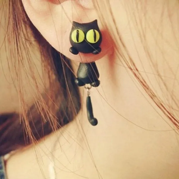 CatCurio Pet Store Cute Curious Black Cat Earrings Earrings