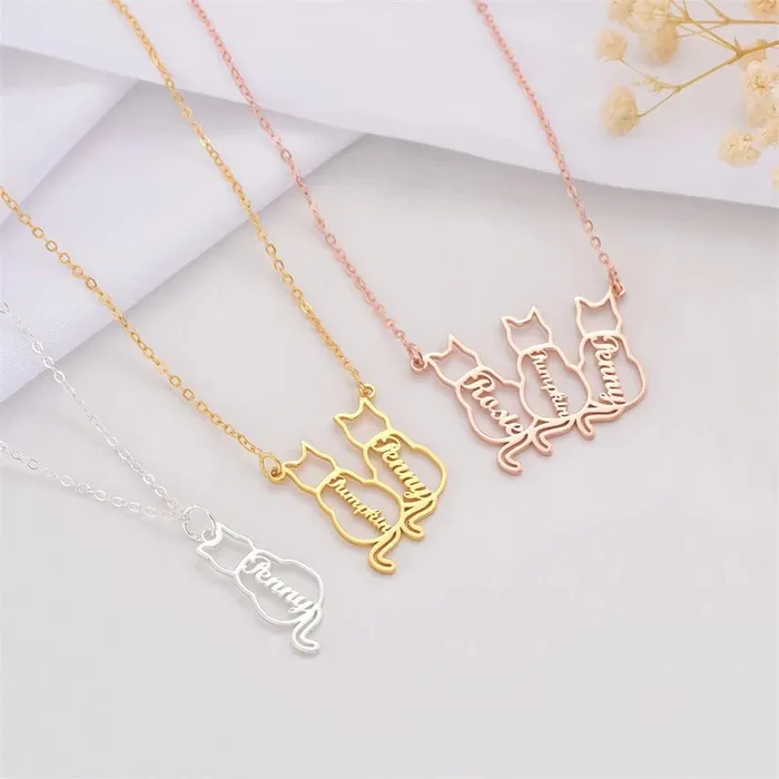 CatCurio Pet Store Necklaces Personalized 14 Cats Name Necklace