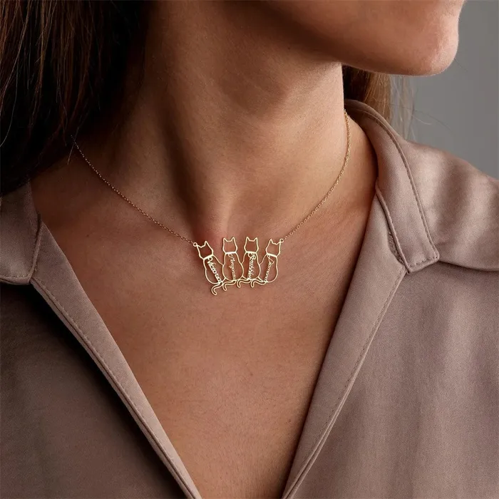 CatCurio Pet Store Necklaces Personalized 14 Cats Name Necklace
