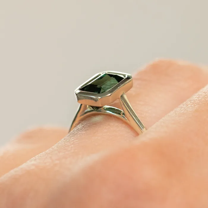 Discovery Gems Rings 184ct Radiant Scissor Cut Green Tourmaline Contemporary Bezel Set Ring in 14k Green Gold