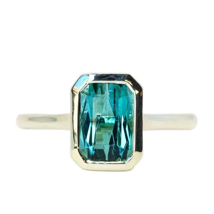Discovery Gems Rings 184ct Radiant Scissor Cut Green Tourmaline Contemporary Bezel Set Ring in 14k Green Gold