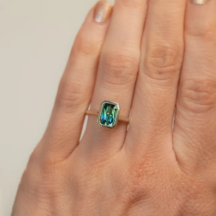 Discovery Gems Rings 184ct Radiant Scissor Cut Green Tourmaline Contemporary Bezel Set Ring in 14k Green Gold